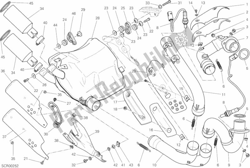 All parts for the Exhaust System of the Ducati Scrambler Desert Sled USA 803 2017